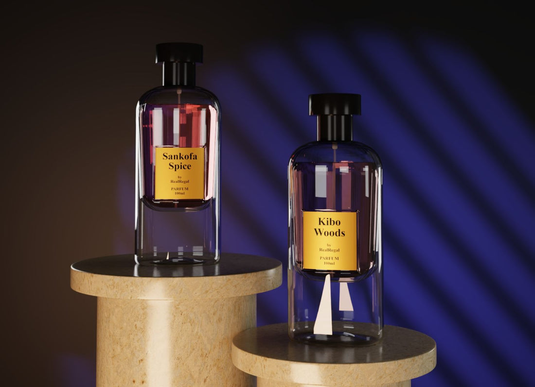 Luxury oud perfume bottle of sankofa spice and Kibo woods  by RealRegal Perfumes