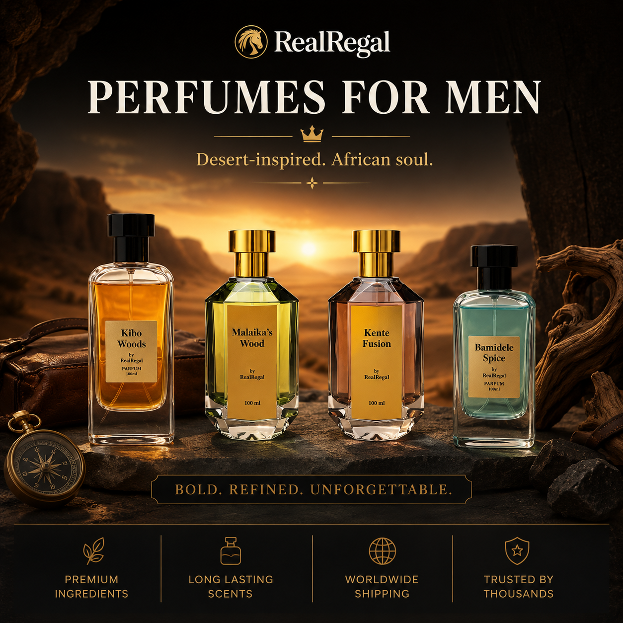 luxury perfumes for men by RealRegal oud and woody Parfum African inspired USA