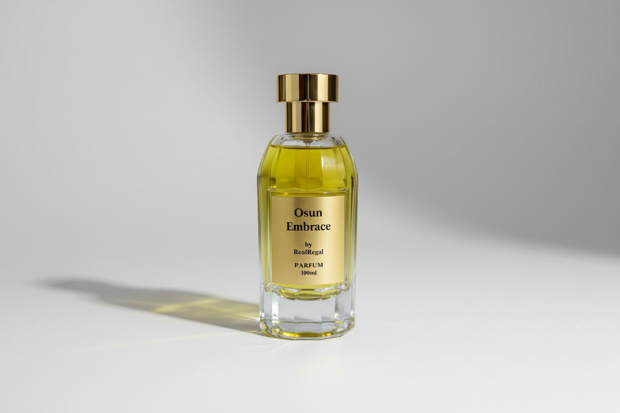 Osun Embrace luxury Extrait de Parfum bottle — vanilla, sandalwood and oud fragrance by RealRegal Perfumes USA