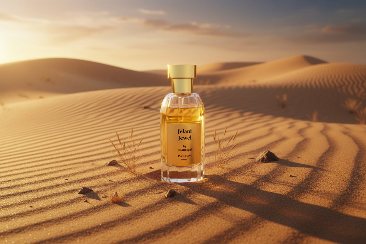 Jelani Jewel is a rich Extrait de Parfum with Oud, pineapple, Birch & Vanilla. It's captivating fragrance evokes a sense of connection and tenderness. Free USA shipping from RealRegal.